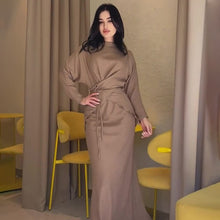 Load image into Gallery viewer, Solid Color Satin Cross Lace-up Nipped Waist Skirt Suit