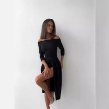 Load image into Gallery viewer, Women&#39;s Off-neck Long Sleeve Waist Slit Dress