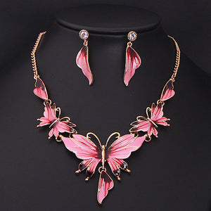 Drop Oil Butterfly Necklace Earring Set for Occasions