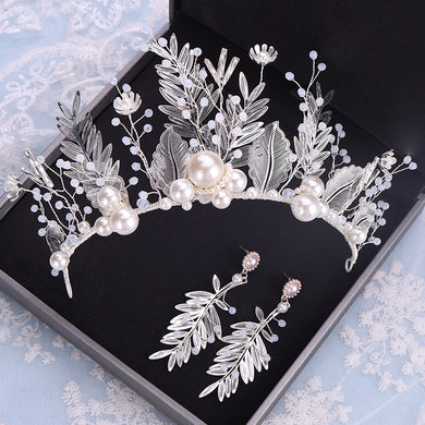 Women's Leaf Crystal Bridal Crown Earring Set