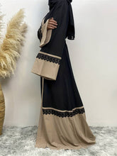 Charger l&#39;image dans la galerie, Color Block Tie Waist Abbaya, Elegant Lace Stitching Maxi Length Kaftan