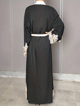 Charger l&#39;image dans la galerie, Contrast Lace Open Front Abbaya, Elegant Long Sleeve Maxi Kaftan