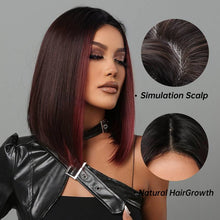 Charger l&#39;image dans la galerie, Red Ombre Wigs Short Bob Straight Wigs Middle Part For Women