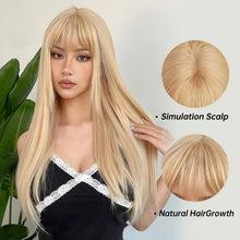 Charger l&#39;image dans la galerie, Long Straight Blonde Wigs With Bangs Synthetic Rose Net Hair Wigs