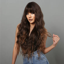 Charger l&#39;image dans la galerie, Wig Women&#39;s Mid-Length Brown Long Curly Hair Wig With Bangs Fluffy Wavy