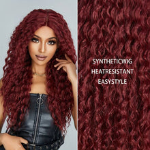 Cargar imagen en el visor de la galería, Long Curly Wine Red Front Lace Wigs Women&#39;s Middle Part Wigs