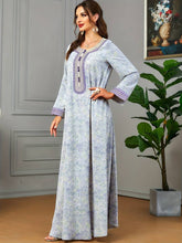 Charger l&#39;image dans la galerie, Allover Print Embroidered Abbaya, Elegant Button Decor Maxi