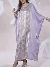 Charger l&#39;image dans la galerie, Floral Print Batwing Sleeve Abbaya, Elegant Notched Neck Maxi