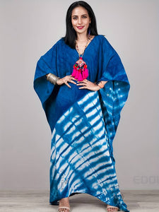 Striped Batwing Sleeve Kaftan, Loose V-Neck Kaftan Abbaya