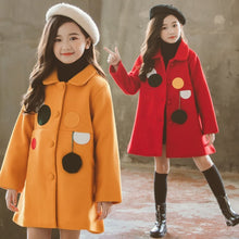 Cargar imagen en el visor de la galería, Girls Padded Lapel Color Matching Polka Dot Woolen Coat