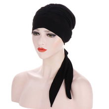 Cargar imagen en el visor de la galería, Pure Color Crystal Hemp Long Tail Bow Turban Hat