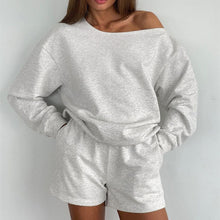 Load image into Gallery viewer, Women's Fashion Casual Long Sleeve Top And Shorts Two-piece Set