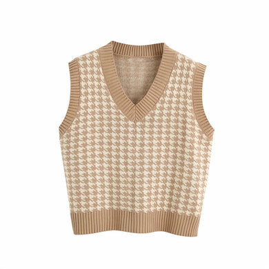 Houndstooth knitted vest vest