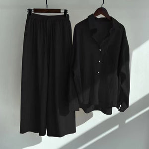 Cross-border Tracksuit Women's Ancient Cotton And Linen Shirt Outfit High Waist Loose Trousers