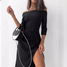 Load image into Gallery viewer, Women&#39;s Off-neck Long Sleeve Waist Slit Dress