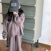 Cargar imagen en el visor de la galería, Girl&#39;s Sweater Cardigan Hooded Coat &amp; Trousers Suit