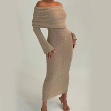 Load image into Gallery viewer, One-shoulder Knitted Long-sleeved Dress Sexy Beach Holiday Long Dresses