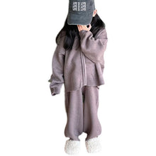 Cargar imagen en el visor de la galería, Girl&#39;s Sweater Cardigan Hooded Coat &amp; Trousers Suit