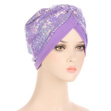 Load image into Gallery viewer, New Multi-color Sequins Before And After A Needle Sequins Turban Hat