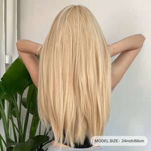 Long Straight Blonde Wigs With Bangs Synthetic Rose Net Hair Wigs