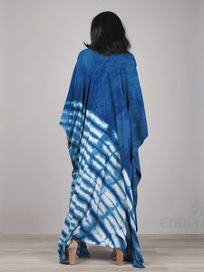 Striped Batwing Sleeve Kaftan, Loose V-Neck Kaftan Abbaya