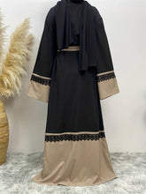 Charger l&#39;image dans la galerie, Color Block Tie Waist Abbaya, Elegant Lace Stitching Maxi Length Kaftan