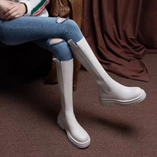 Charger l&#39;image dans la galerie, Chimney Boots Thick-soled High Boots White Full Leather Thick Heel Stretch Stovepipe