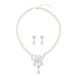 Pearl Flower Necklace Earring Set for Occasions