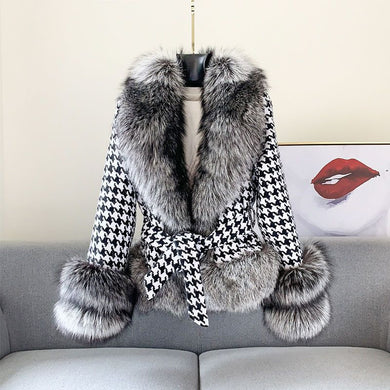 Fur Coat Women's Short Houndstooth Fur Collar Silver Fox Fur Jacket