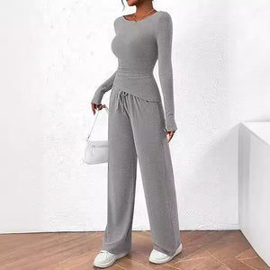 Casual Suit Asymmetric Long-sleeved T-shirt Wide-leg Pants Sportswear