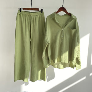 Cross-border Tracksuit Women's Ancient Cotton And Linen Shirt Outfit High Waist Loose Trousers