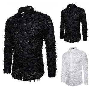 Samo Zaen Feather tassel lapel shirt for men