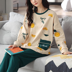 Loose Print Pajamas Women Autumn Winter Pyjama Set Long Sleeves