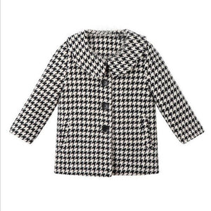 Winter Korean Houndstooth Girl Mid-length Coat