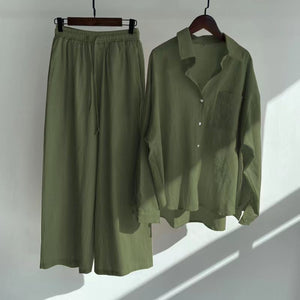 Cross-border Tracksuit Women's Ancient Cotton And Linen Shirt Outfit High Waist Loose Trousers