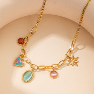 Fashion Color Candy Love Heart Color Gem Necklace Accessories