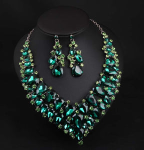 Green Crystal Necklace Earring Set Africa Accessories for Occasions