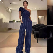 Charger l'image dans la galerie, Waist-tight Diagonal Collar Shoulder-baring Stringy Selvedge Striped Jumpsuit apparel
