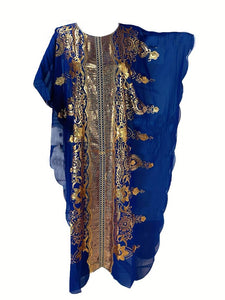 Plus Size Elegant Abbaya, African Sequin Embroidered Translucent Dashiki