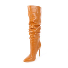 Load image into Gallery viewer, Pleated Pointed Toe Stiletto High Heel High-heeled Women&#39;s Boots