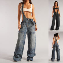 Load image into Gallery viewer, Denim Overalls With Pockets Fashion Loose Jumpsuit Streetwear Zipper Jeans Pants