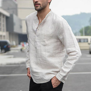 Fabiogoo Vintage White Shirt Button Linen Shirts for Men