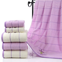 Charger l&#39;image dans la galerie, Lavender Soft Absorbent Embroidered Striped Bath Towel