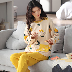 Loose Print Pajamas Women Autumn Winter Pyjama Set Long Sleeves