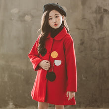 Cargar imagen en el visor de la galería, Girls Padded Lapel Color Matching Polka Dot Woolen Coat