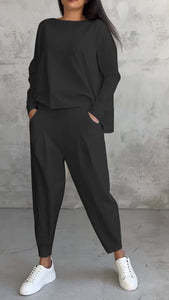 Women's Irregular Design Long-sleeved Sweater Harem Pants Sport Suit