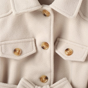 New Girls' Korean-style Fashionable Autumn And Winter Beige Casual Coat Children Fashionable Stylish Mid-length Woolen Coat