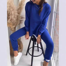 Charger l&#39;image dans la galerie, Women&#39;s Sports Suit Fashion Slit Design Sweatshirt Top And Slim-fit Trousers Sweatpants Casual Two Piece Set Outfit