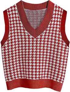 Houndstooth knitted vest vest