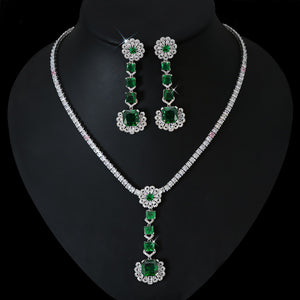 Light Luxury Premium Zircon Pendant Necklace Earring Set